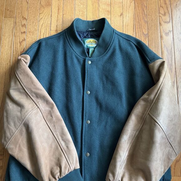 Vintage Cabela’s Varsity Jacket Wool Leather Sleeves Made in Canada 2XL Quilted - Picture 2 of 10